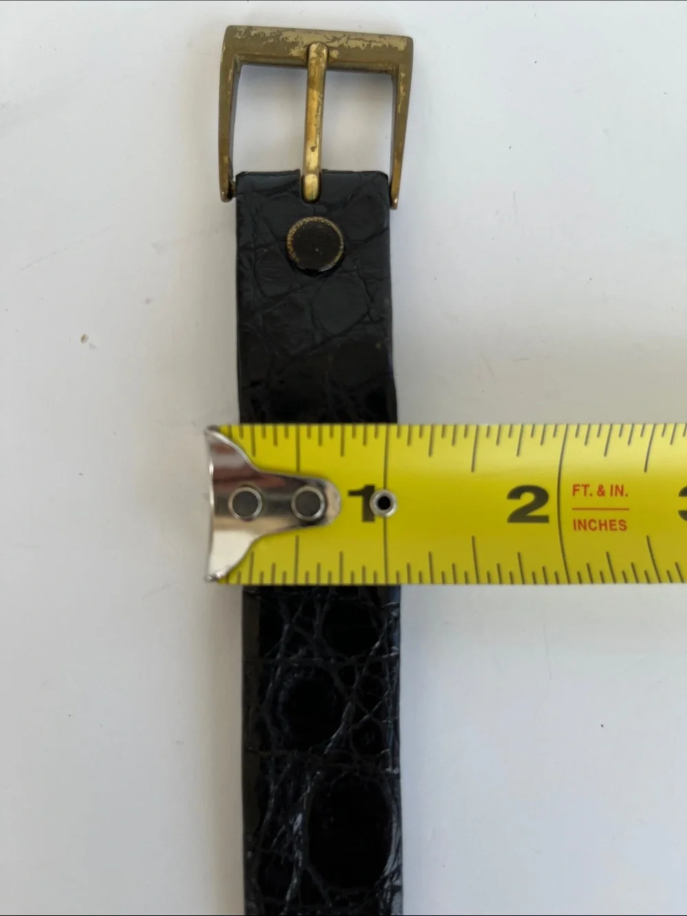 Saks Fifth Avenue Vintage Black Croc-Embossed Leather Belt with Brass Buckle